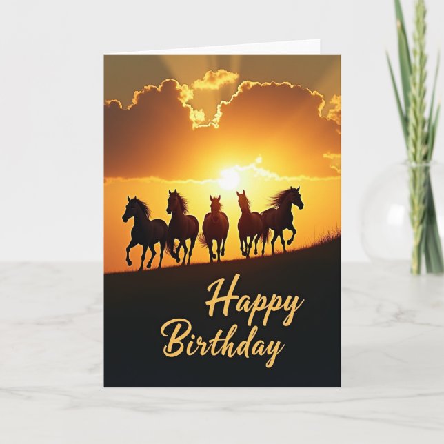 Tarjeta de cumpleaños de caballo al galope en la p (Anverso)