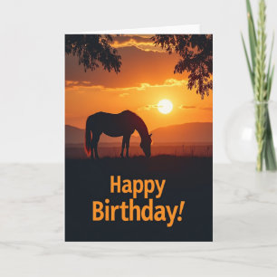 Tarjeta de cumpleaños de caballo atardecer pacífic