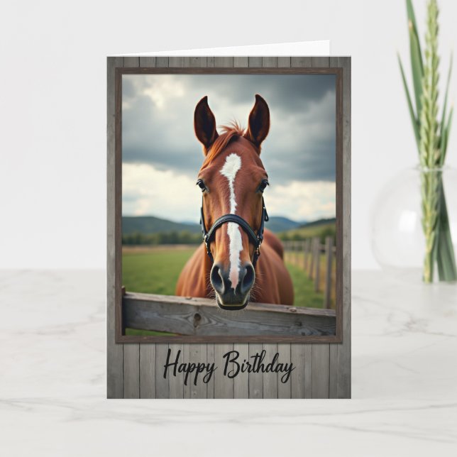 Tarjeta de cumpleaños de caballo castaño (Anverso)