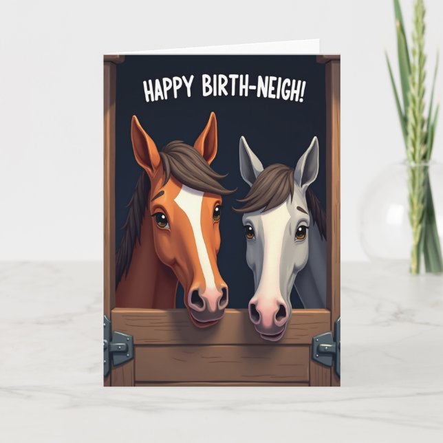 Tarjeta de cumpleaños de caballo dulce asomándose (Anverso)