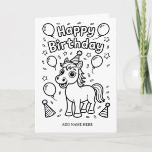 tarjeta de cumpleaños de caballo plegada para colo