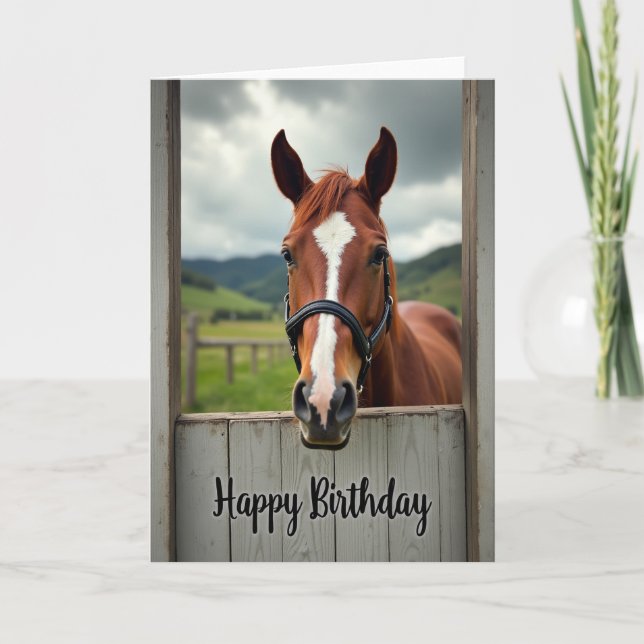 Tarjeta de cumpleaños de caballo rústico (Anverso)