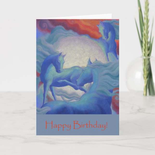 Tarjeta de cumpleaños de caballos Art Deco (Anverso)