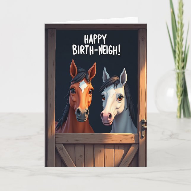 Tarjeta de cumpleaños de caballos estables (Anverso)