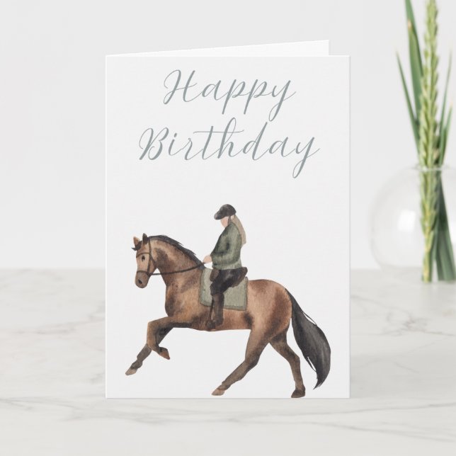 Tarjeta de cumpleaños de caballos y jinetes ilustr (Anverso)