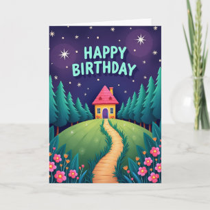 Tarjeta de cumpleaños de cabaña estrellada