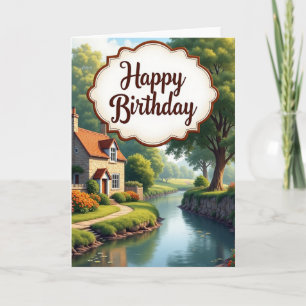 Tarjeta de cumpleaños de cabaña pintoresca