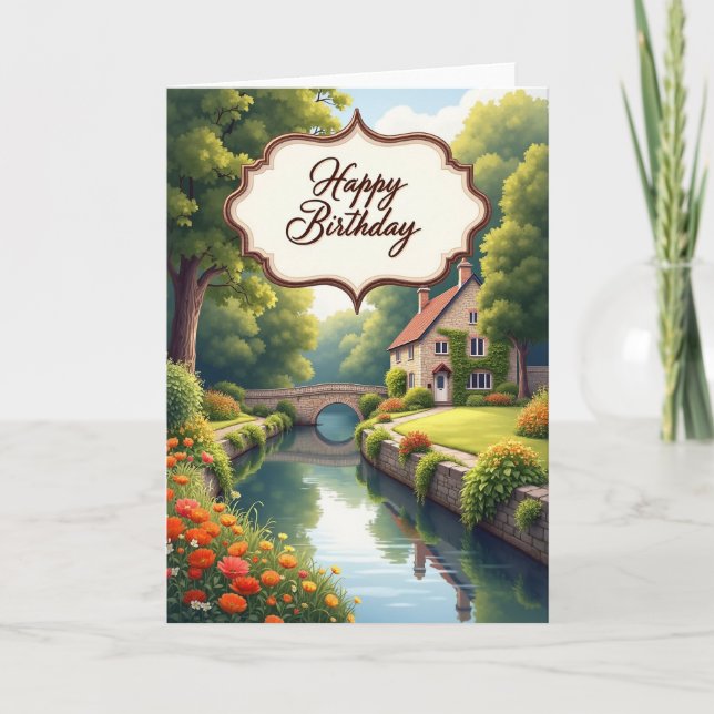 Tarjeta de cumpleaños de cabaña serena (Anverso)
