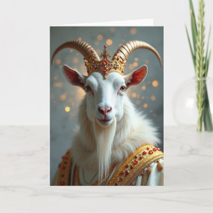 Tarjeta de cumpleaños de cabra coronada regia
