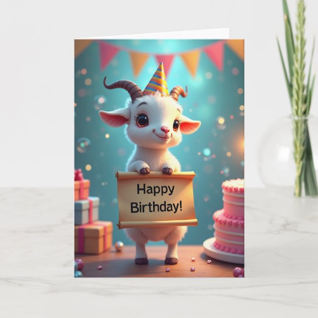 Tarjeta de cumpleaños de cabra sonriente (Anverso)