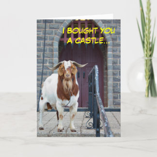 Tarjeta de cumpleaños de cabra y castillo