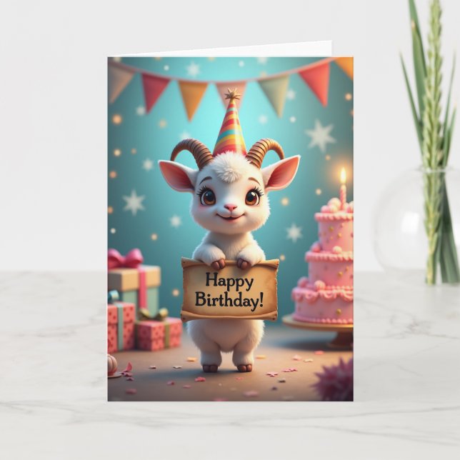 Tarjeta de cumpleaños de cabritilla linda (Anverso)