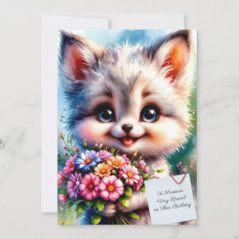 Tarjeta de cumpleaños de cachorro adorable con flo