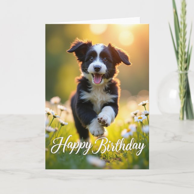 Tarjeta de cumpleaños de cachorro alegre (Anverso)