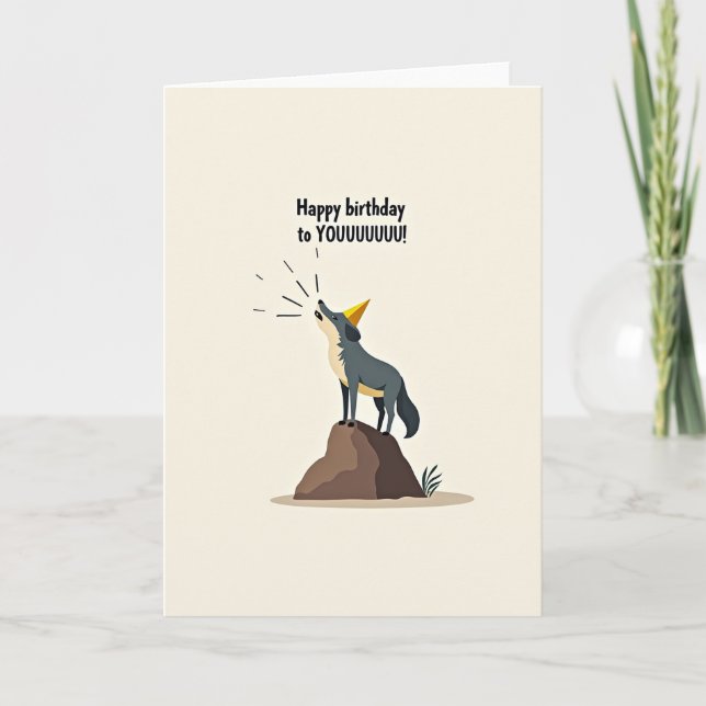 Tarjeta de cumpleaños de cachorro aullador alegre (Anverso)