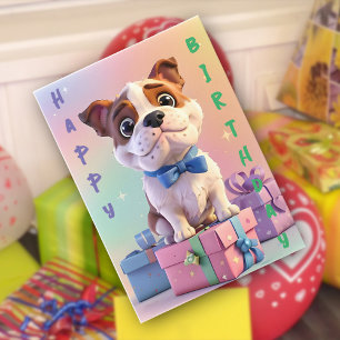 Tarjeta de cumpleaños de cachorro de Bulldog con c