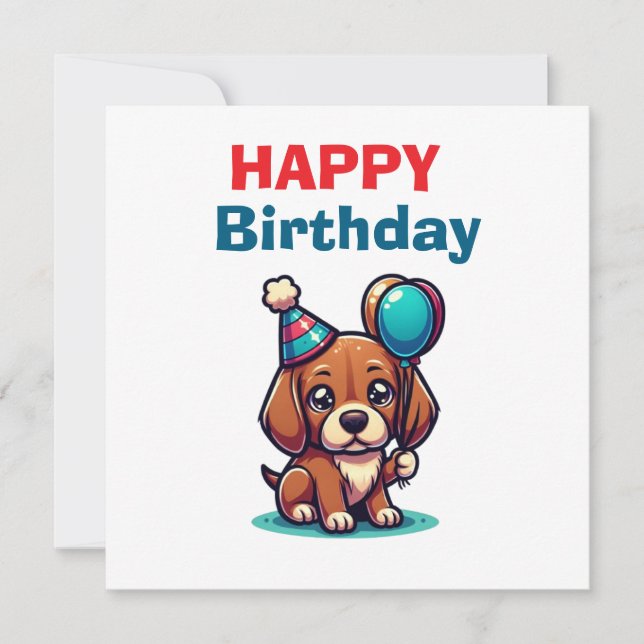 Tarjeta de cumpleaños de cachorro de dibujos anima (Anverso)