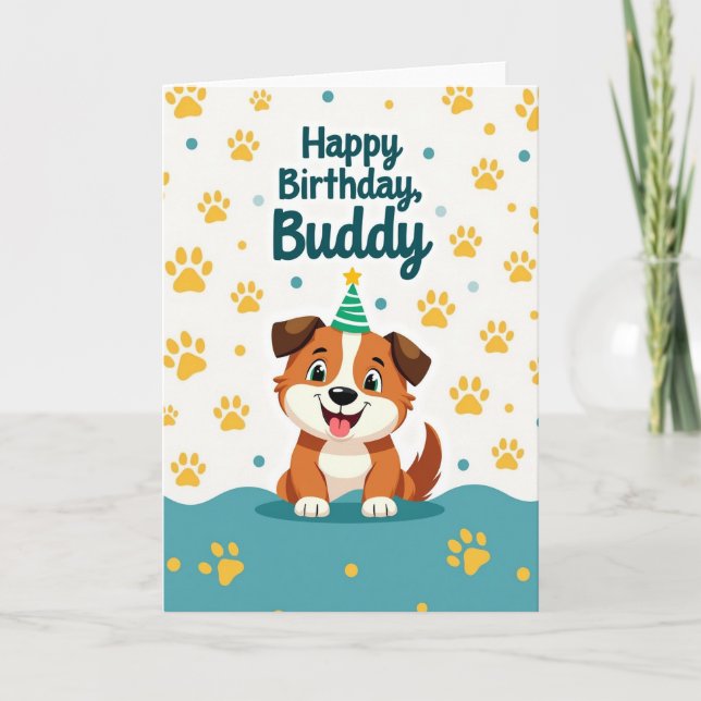 Tarjeta de cumpleaños de cachorro de dibujos anima (Anverso)