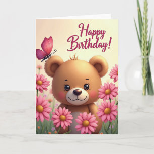 Tarjeta de cumpleaños de cachorro de oso lindo