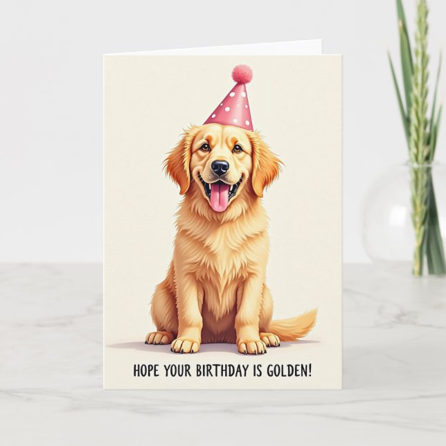 Tarjeta de cumpleaños de cachorro dorado (Anverso)