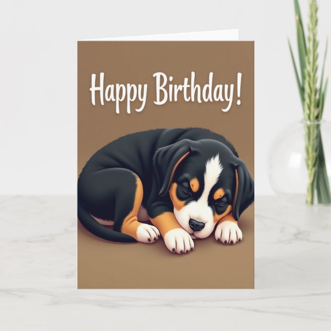Tarjeta de cumpleaños de cachorro durmiendo (Anverso)