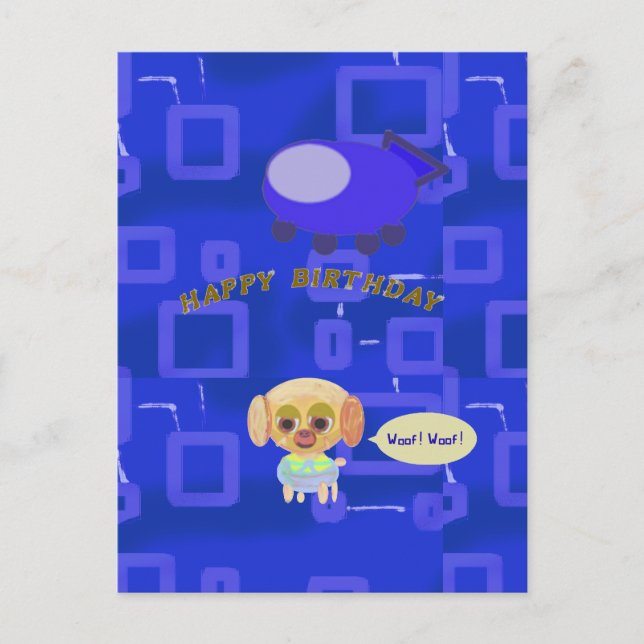 Tarjeta de cumpleaños de cachorro en nave espacial (Anverso)
