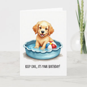 Tarjeta de cumpleaños de cachorro en piscina