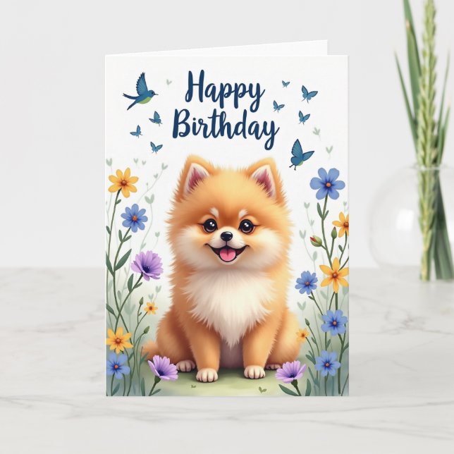 Tarjeta de cumpleaños de cachorro esponjoso (Anverso)