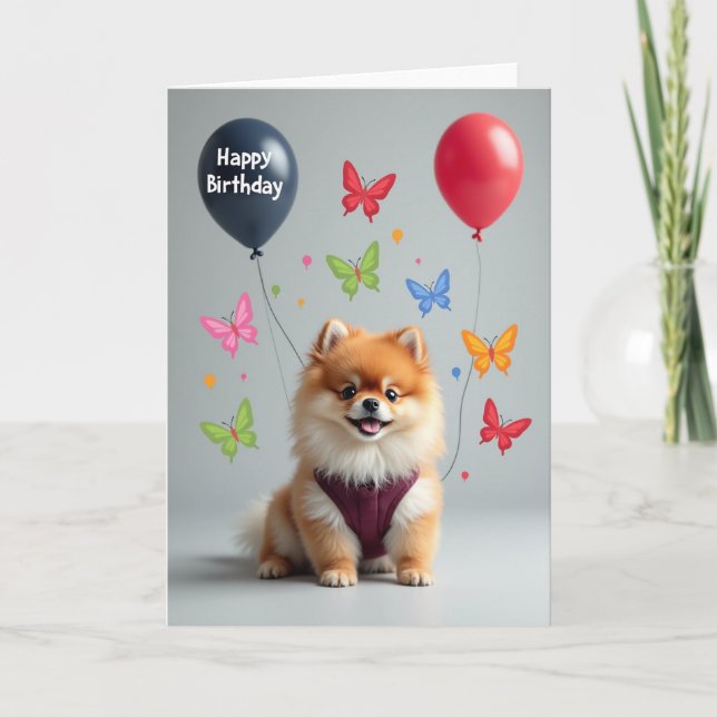 Tarjeta de cumpleaños de cachorro esponjoso (Anverso)
