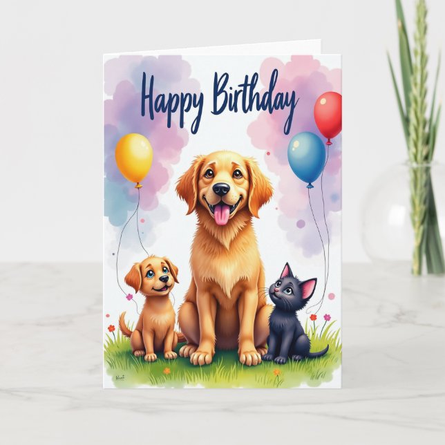 Tarjeta de cumpleaños de cachorro gatito (Anverso)
