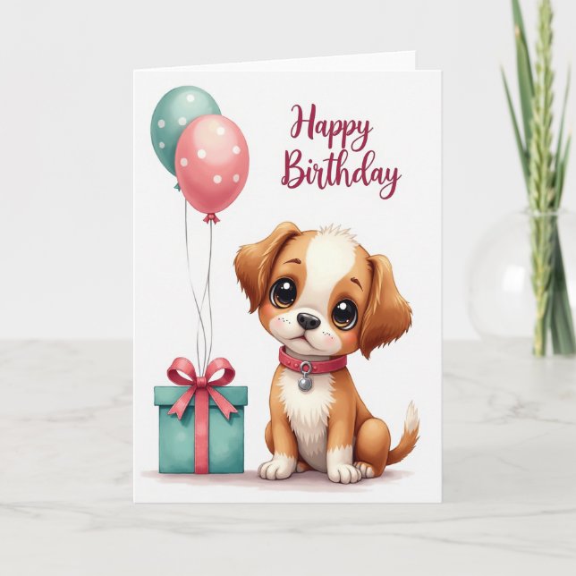 Tarjeta de cumpleaños de cachorro lindo (Anverso)