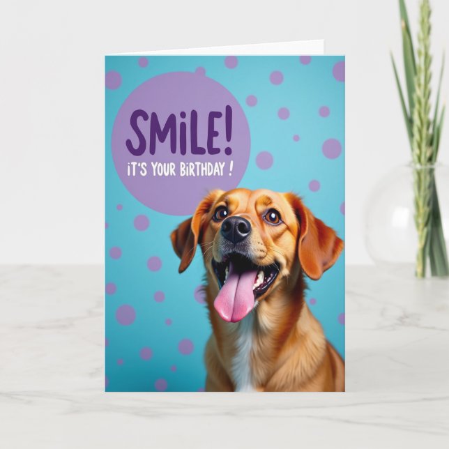 Tarjeta de cumpleaños de cachorro sonriente (Anverso)