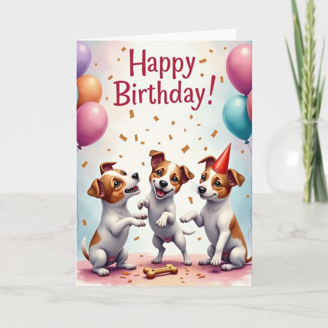 Tarjeta de cumpleaños de cachorros bailarines (Anverso)
