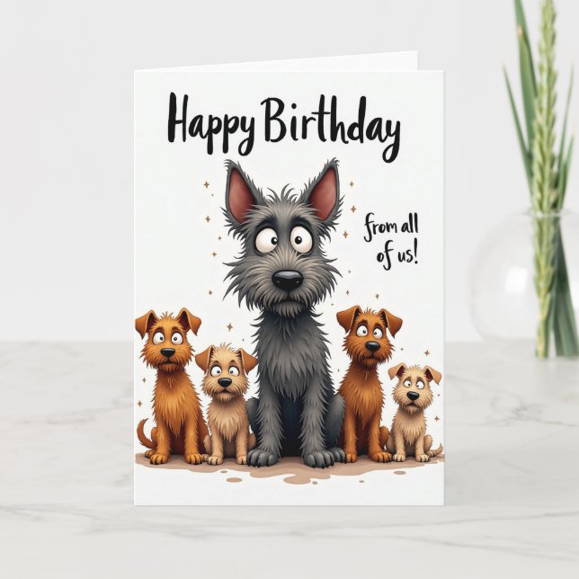 Tarjeta de cumpleaños de cachorros cómicos (Anverso)