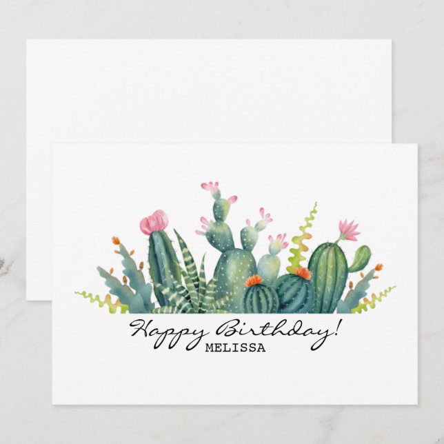 Tarjeta de cumpleaños de cactus (Anverso / Reverso)