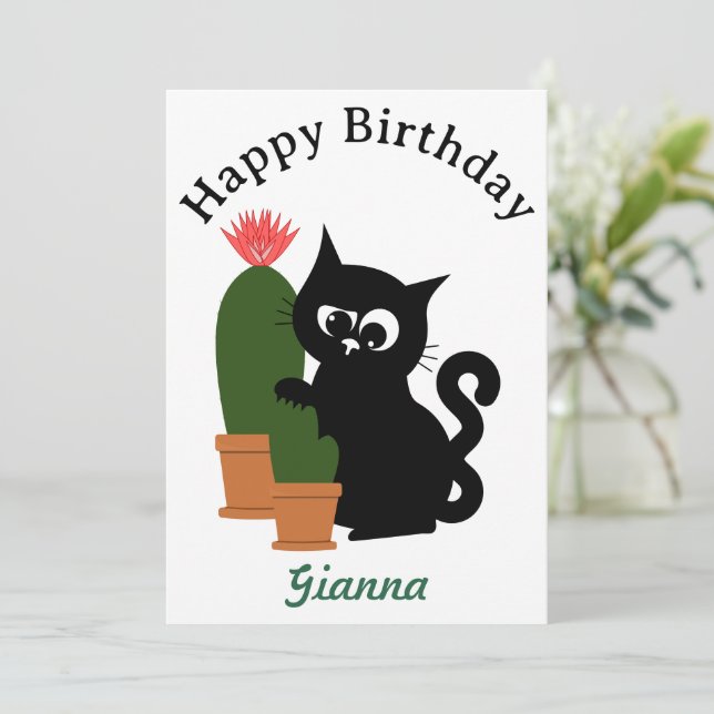 Tarjeta de cumpleaños de cactus con texto personal (Anverso de pie)