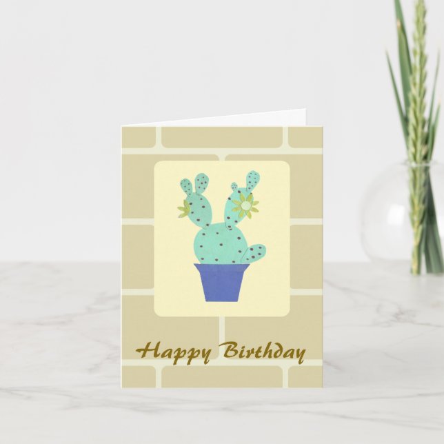 Tarjeta de cumpleaños de Cactus de Papel y Ladrill (Anverso)