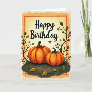 Tarjeta de cumpleaños de calabaza de otoño