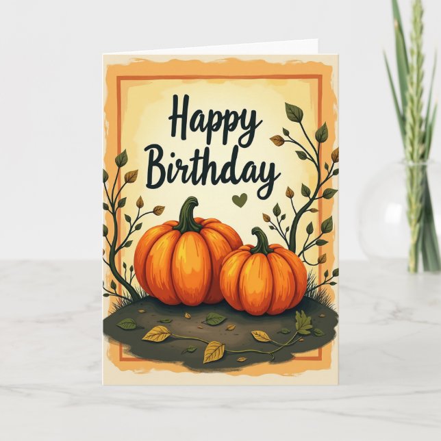 Tarjeta de cumpleaños de calabaza de otoño (Anverso)