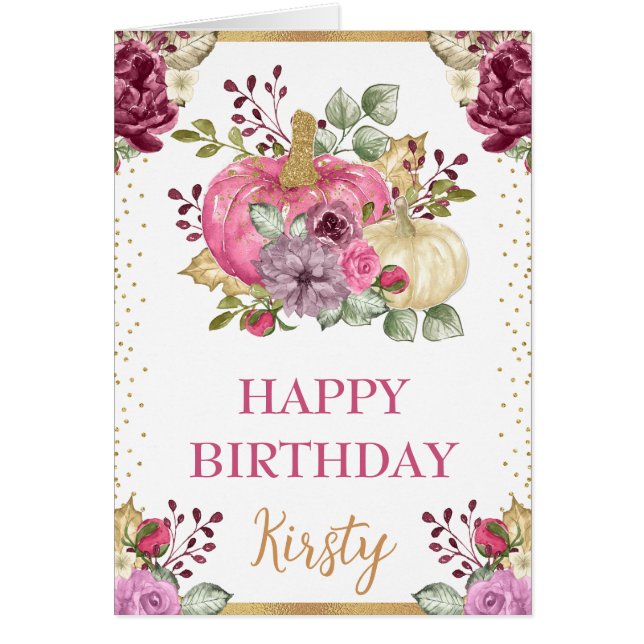 Tarjeta de cumpleaños de calabazas florales de acu (Frente)