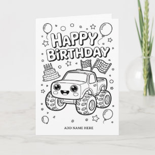 tarjeta de cumpleaños de camión monstruo plegable 