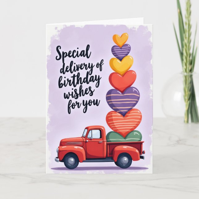 Tarjeta de cumpleaños de camión rojo Rubí (Anverso)