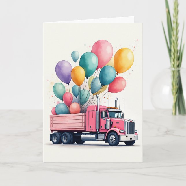Tarjeta de cumpleaños de camión rosa (Anverso)