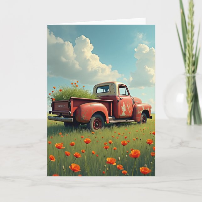 Tarjeta de cumpleaños de camión rústico (Anverso)