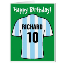 Tarjeta de cumpleaños de camiseta de fútbol en azu