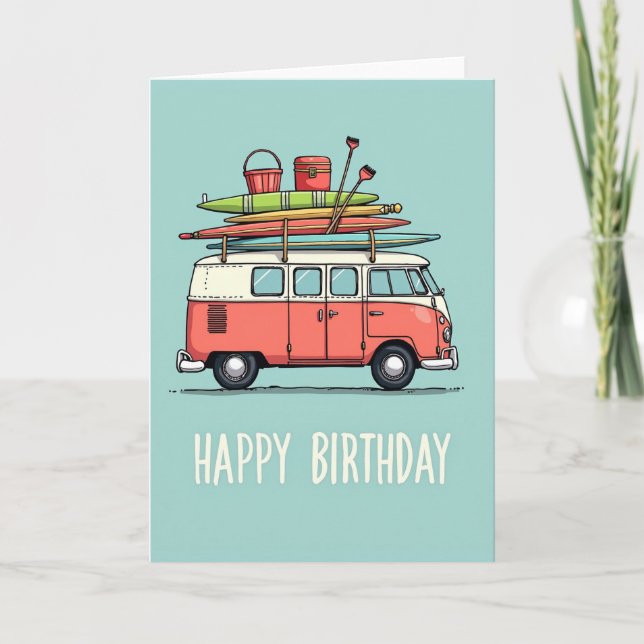 Tarjeta de cumpleaños de camper retro (Anverso)