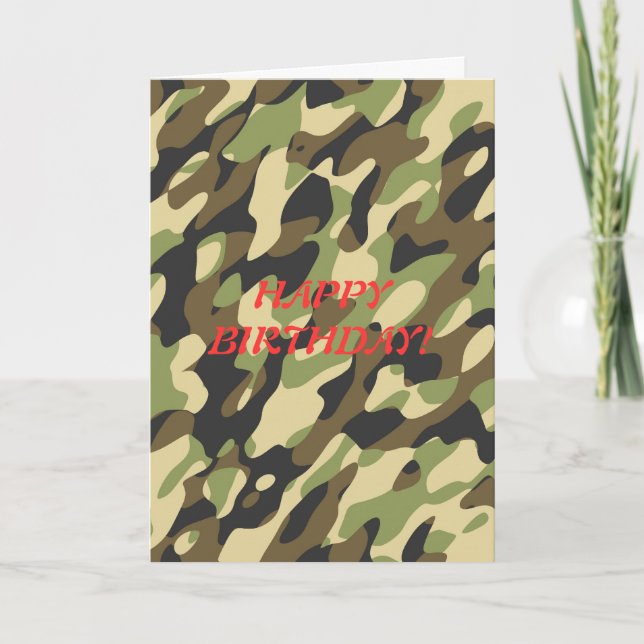 Tarjeta de cumpleaños de camuflaje militar (Anverso)