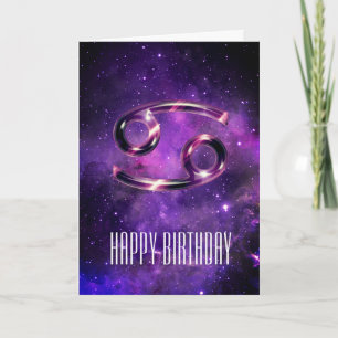 Tarjeta de cumpleaños de cáncer de espacio púrpura
