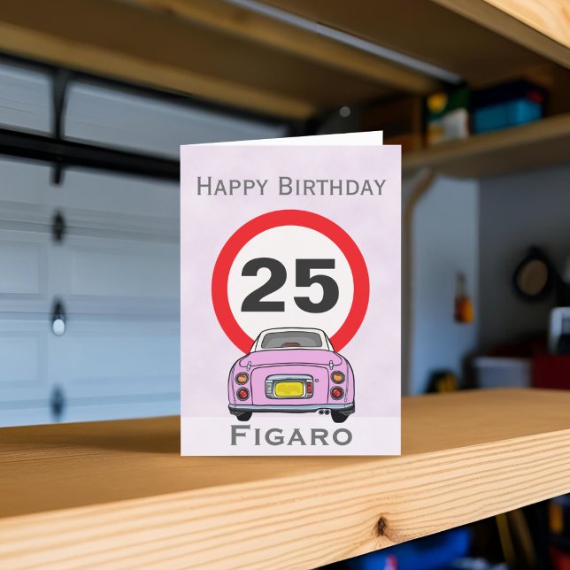 Tarjeta de cumpleaños de Candy Pink Figaro Car (Happy birthday to your car! (or send it to your figaro loving friends))