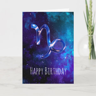 Tarjeta de cumpleaños de Capricorn de espacio azul
